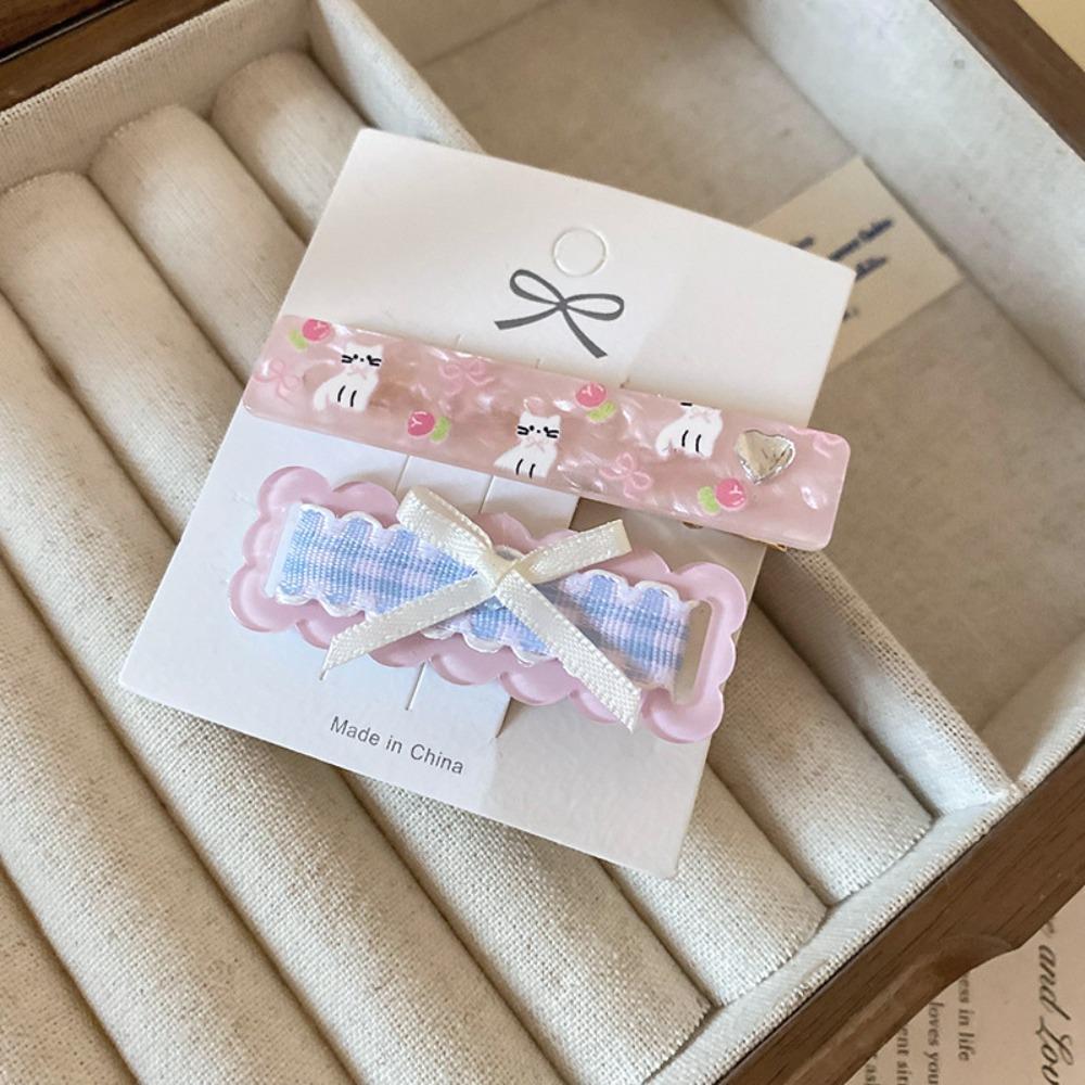 2Pcs/set Barrettes Bow Plaid Hair Clip Female Hair Accessories Korean Hair Clip  School