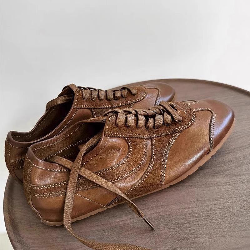 

Версия из коровьей кожи~ нишевая кожа немецкие тренировочные туфли женские зимние на плоской подошве обувь Форреста Гампа универсальные ретро кеды повседневная спортивная обувь 40 коричневый