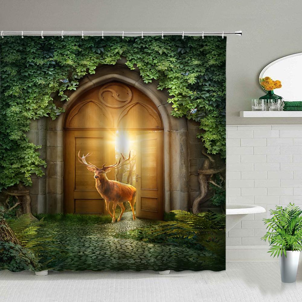 Fantasy Forest Shower Curtain Set Mystery Fairy Forest  Mushroom Flower Plant Home Bathroom Decor Curtains  Bath Accessory Set