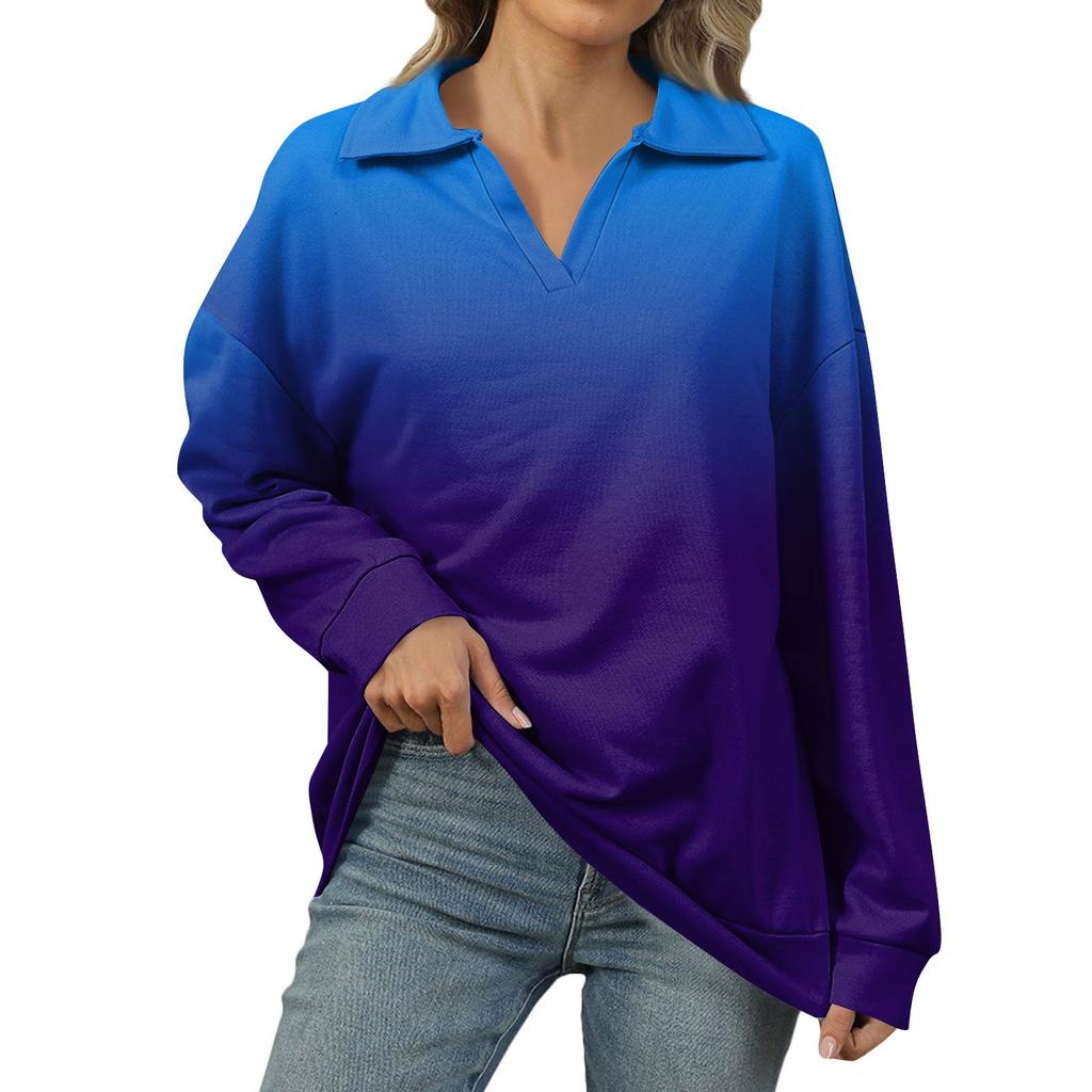 Women's Summer Fashion Casual  Printed V-Neck Long Sleeve Shirt Top