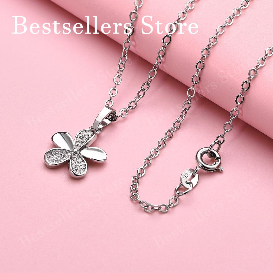 925 Sterling Silver 16-30 Inch Delicate Flower Zircon Pendant Necklace for Women Fashion Wedding Jewelry Accessories