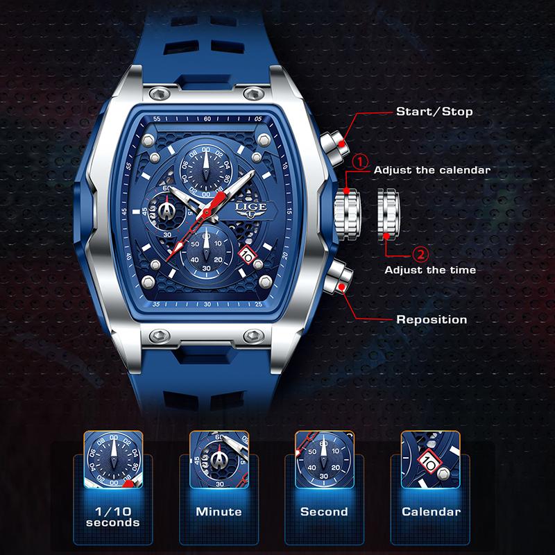 New Military Watches For Men Luxury Silicone Sport Square Chronograph Watch Fashion Business Waterproof Quartz Wristwatch