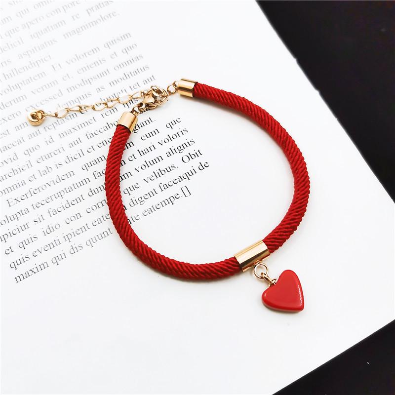 Rose Gold Red Heart Bracelet for Women - Fashionable Titanium Steel Red String Jewelry