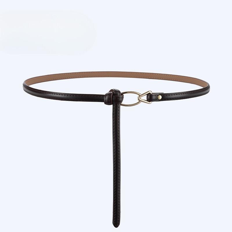 No Hole Knotted Thin Belt, Veterinary Leather Women's Decoration Versatile Dress for Women Real Cowhide Women's Trousers