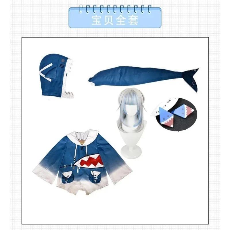 Auf Lager Hololive ENG Gawr Gura Cosplay Kostüm Niedliches Haifisch Kostüm Hoodie Für Frauen Halloween Youtuber Cosplay
