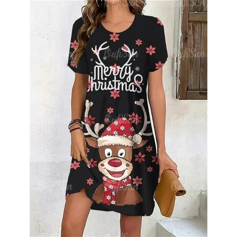 Sommerkleid für Damen mit 3D-Druck, kurzärmlig