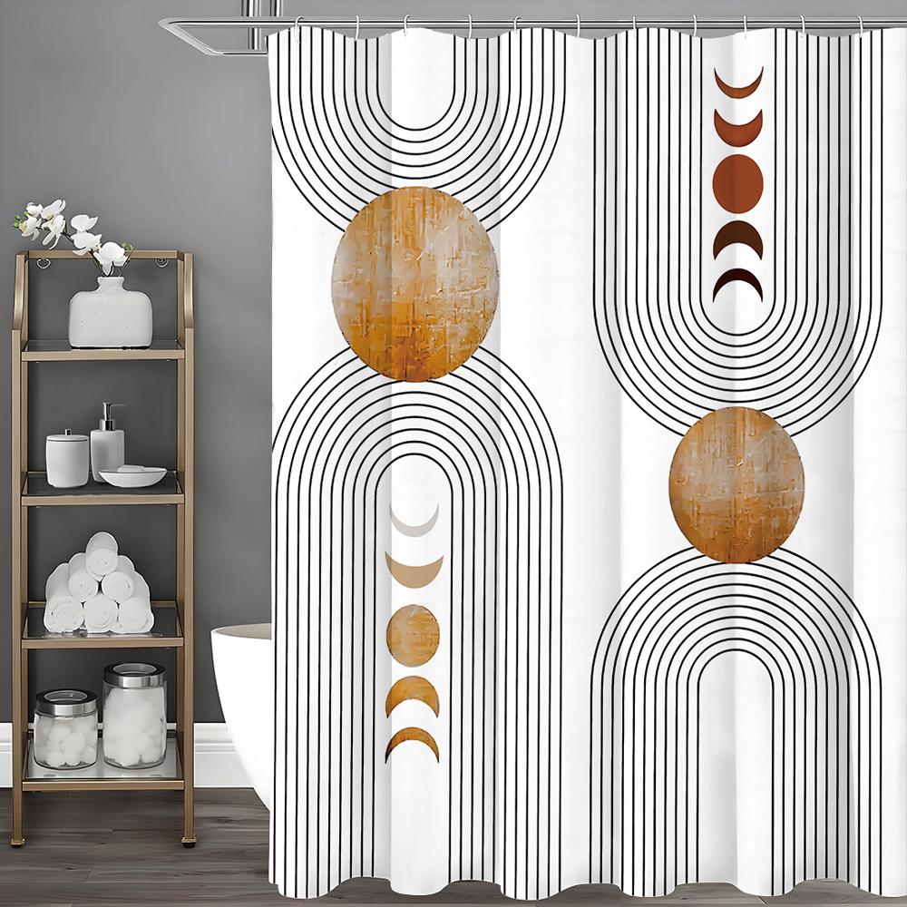 Mid-Century Modern Böhmisk Abstrakt Båge, Enkel, Beige, Minimalistisk Duschdraperi, Dekorativt Duschdraperi för Badrum, Vattentä
