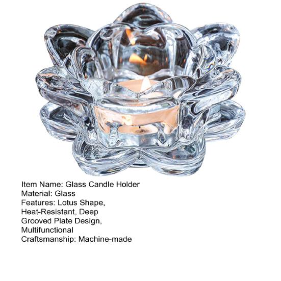 huaqianguhh Crystal Lotus Flower Tealight Candle Holders, Glass Tea Light Candlestick Decor with Deep Grooved Plate, Multifunctional Decoration