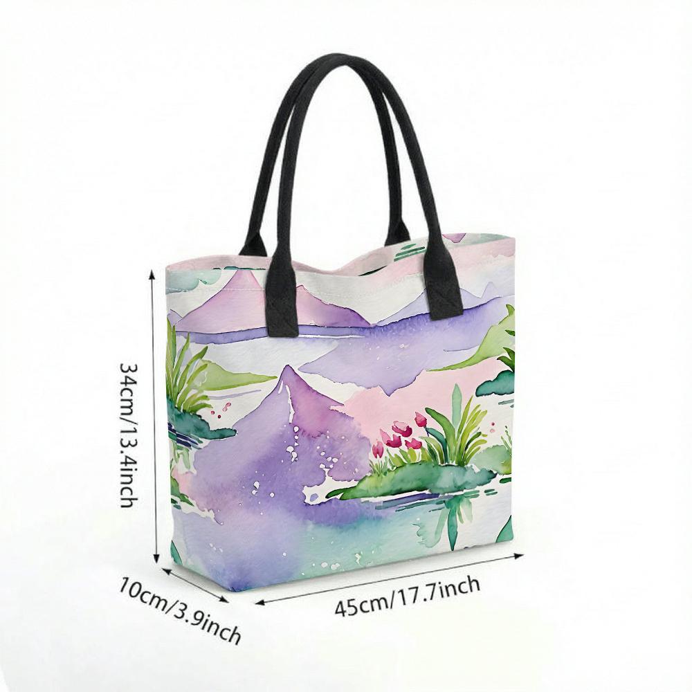 Watercolor Landscape Tote Bag Large Capacity Casual Shoulder Bag for Daily Shopping Travel