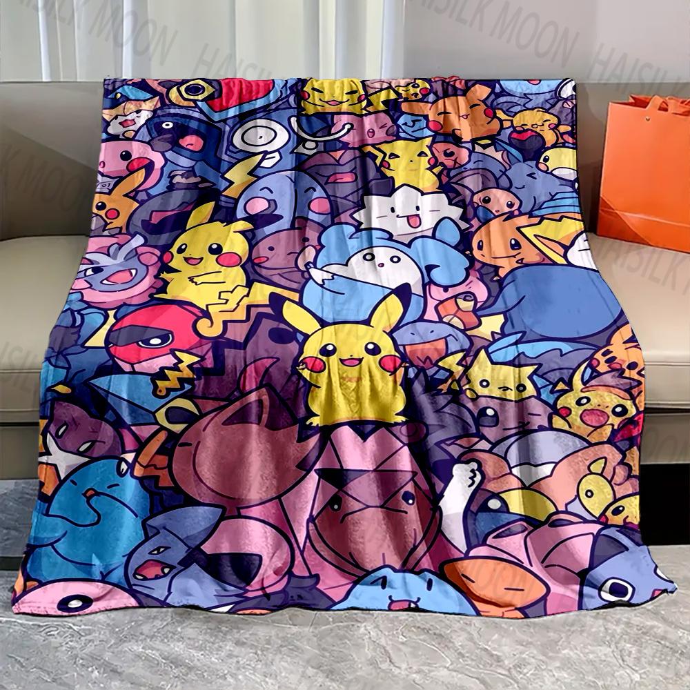 1PC Cartoon Pokémon Characters Print Blanket Fluffy Plush Sofa Bed Blanket for Kids Adults Travel Camping Supplies Car for Gifts