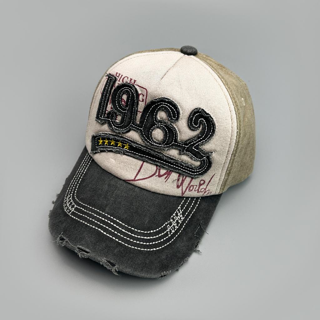 Color Matching Casual Patch 1962 Letter Baseball Cap Men'S And Women'S Sunshade Retro Hole Wind Cap