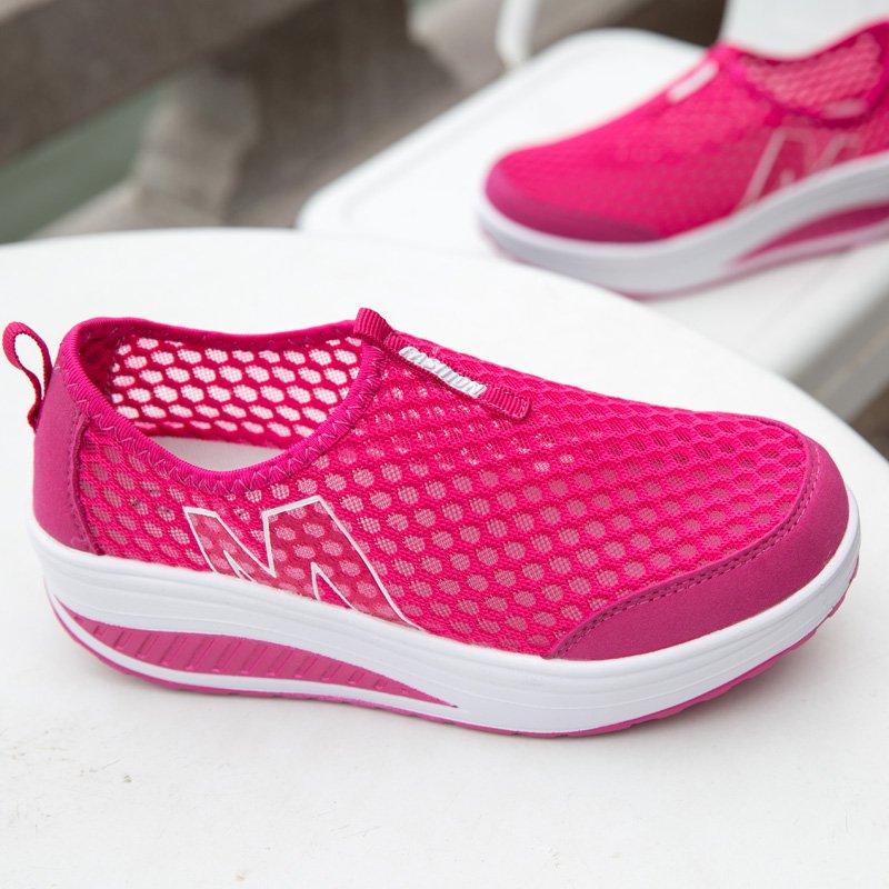 Sneakers for Women Summer Wedge Rocking Shoes Breathable Mesh Casual Shoes Thick Soled Women's Shoes Slip on Lazy Shoes