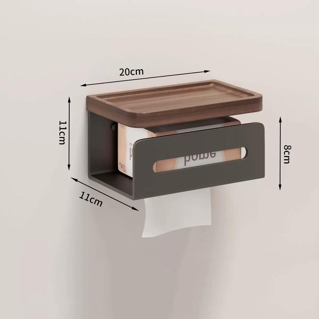 Walnut White/Black Bathroom Paper Towel Holder Aluminum Wall-mounted Toilet Paper Holder Toilet Paper Box Tissue Bathroom Shelf