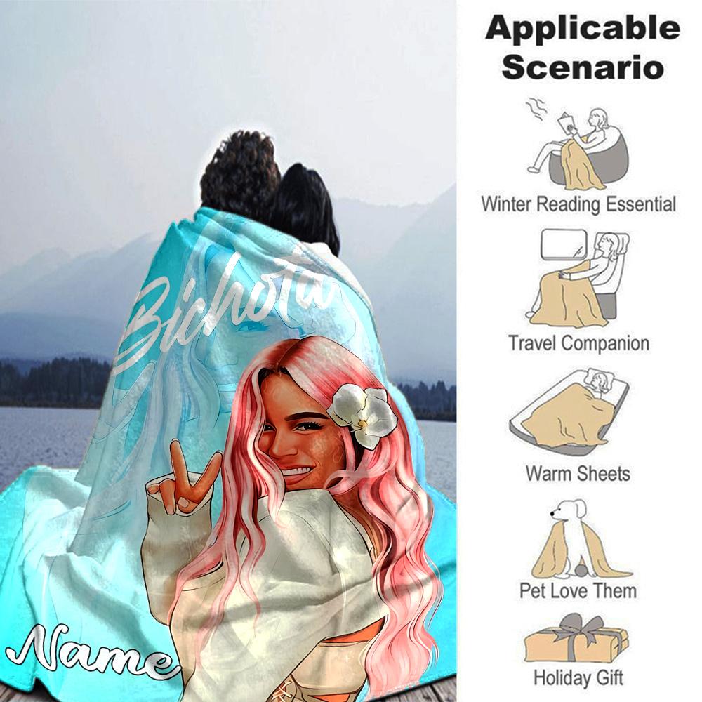 Customiz Name Personality singer Karol G Blanket Soft &Warm Sofa Office Bed Travel Lunch Break Blanket, Gift Suitable All Seasons