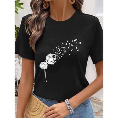 Tamanhos Europeus Estampada Gráfica Alta Qualidade Essencial de Verão Moda Casual Gola Redonda Camiseta Feminina de Manga Curta