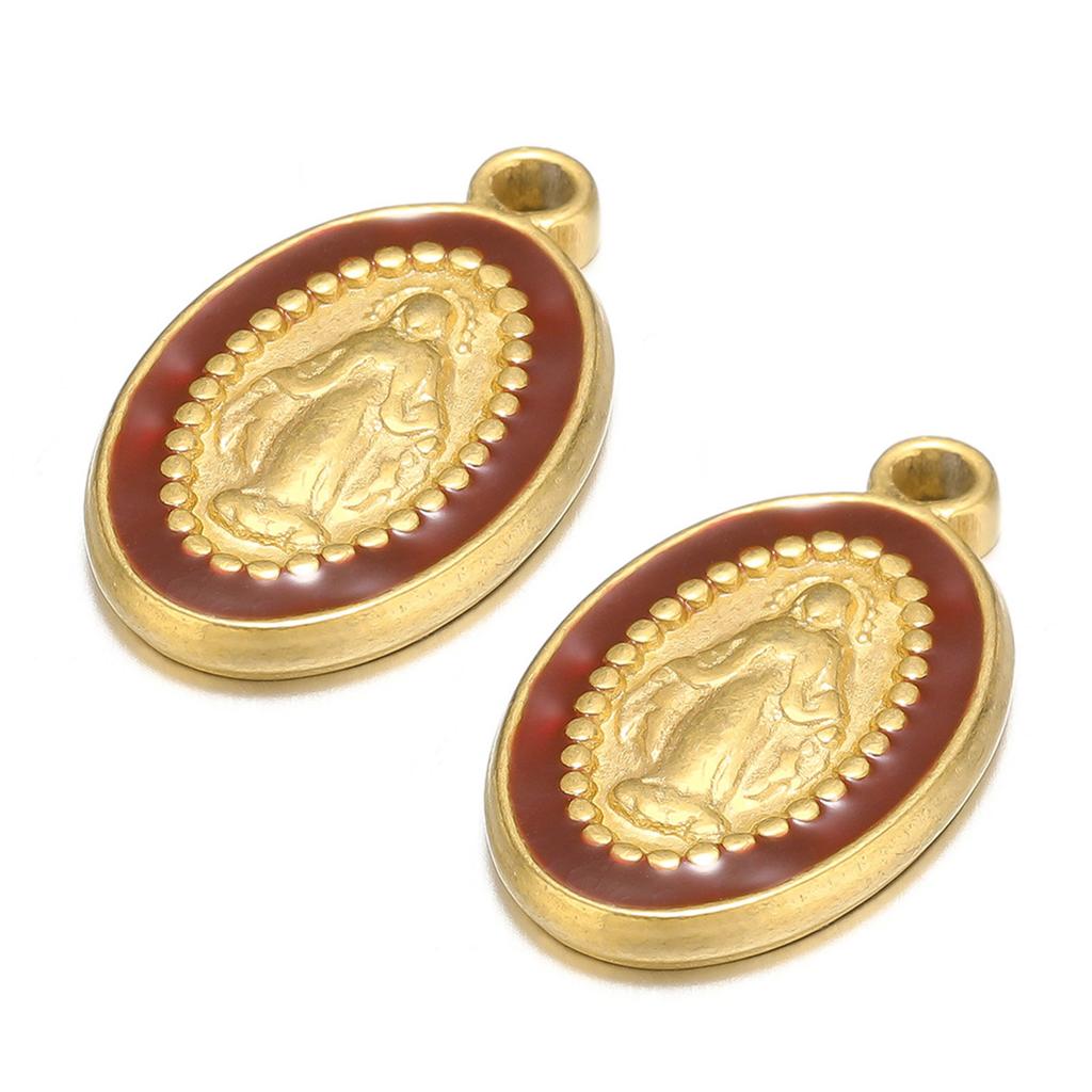 1 Piece 304 Stainless Steel Charms Gold Plated Oval Jesus Enamel Pendants For DIY Necklace Jewelry Making 10mm x 18mm