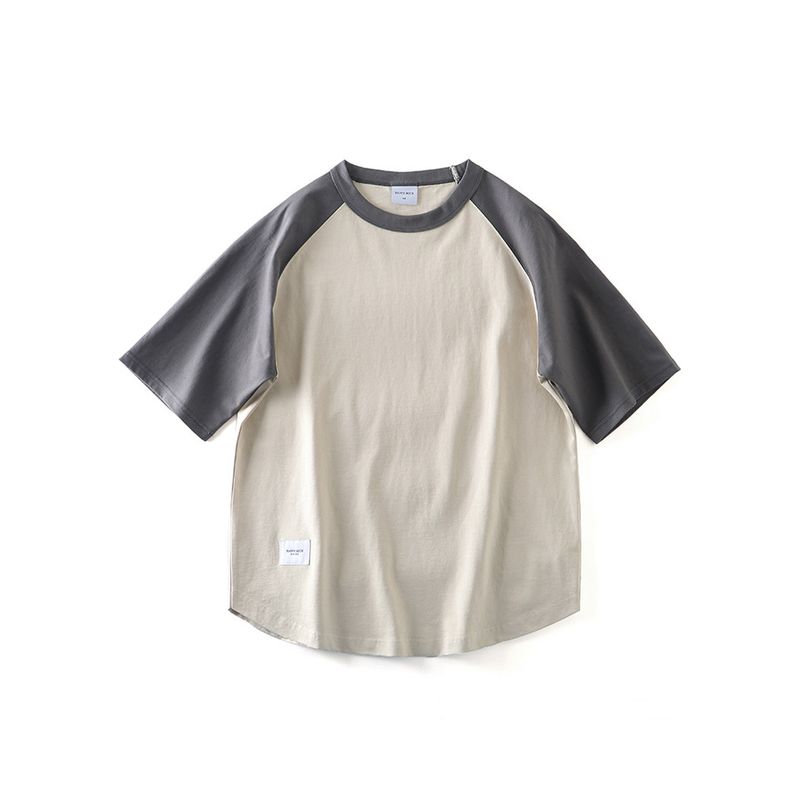 American Retro Heavy Weight Pure Cotton Raglan Contrast Color Short Sleeve T-Shirt Men's 2024 New Arrival Trendy Base Cotton T-shirt