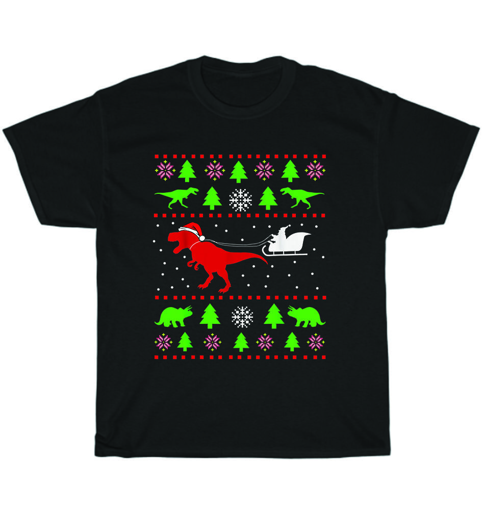Dinosaur Ugly Christmas Sweater Xmas Pajama Party T-Shirt Unisex Funny Tee Gift