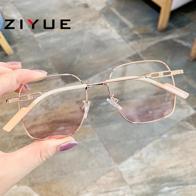 Metal Matte Glasses for Women - Built-in Blush, Prescription Compatible, Large Frames, Face Slimming Effect