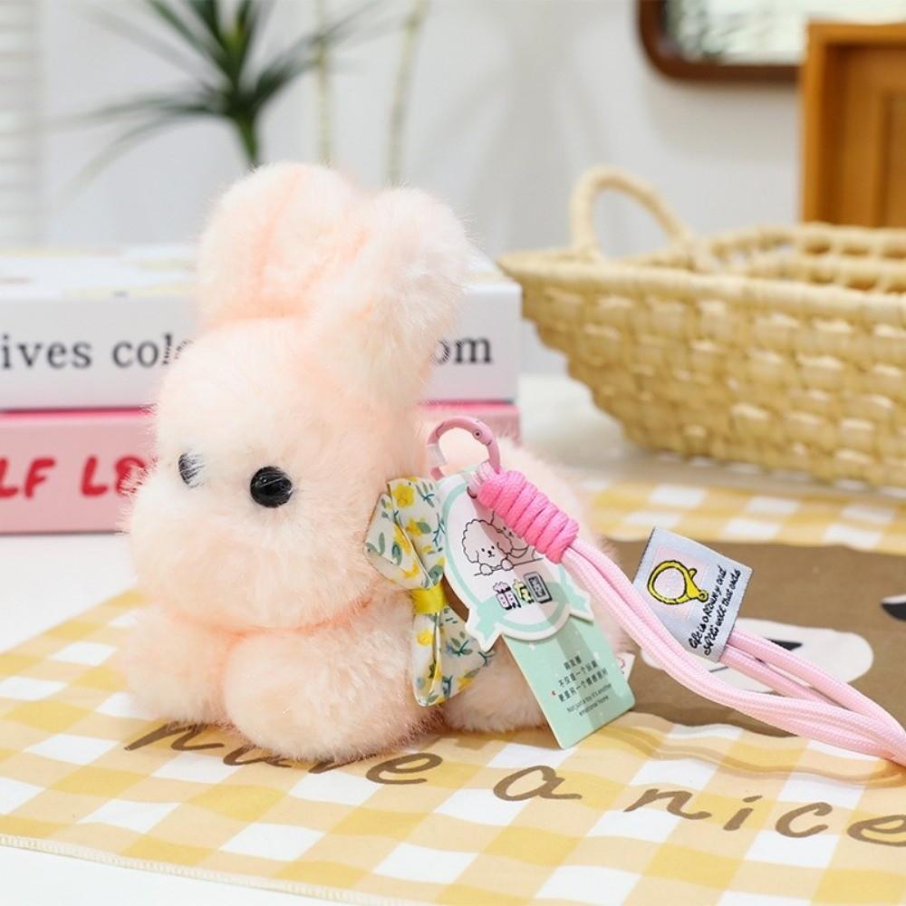 Decoration Plush Bow Rabbit Keychain Plush Material Bunny Bag Pendant Stuffed Keychain  Couple