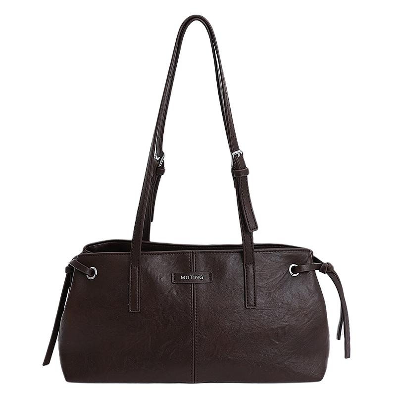 

Retro oil wax leather large-capacity tote bag versatile commuter handbag women s bag 2025 new shoulder armpit bag