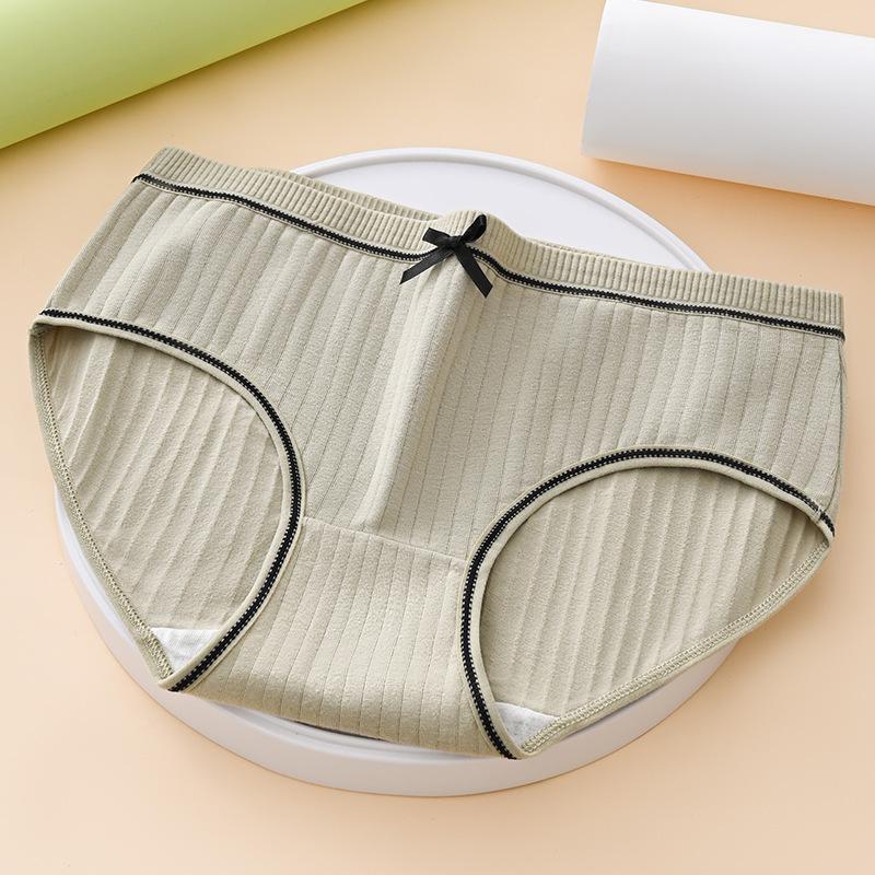 Girls' Korean Style Mid-Waist Ribbed Triangle Panties - Soft & Breathable