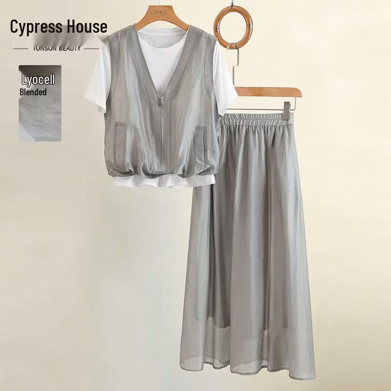 Women s Tencel Blend Contrast Faux Two-Piece Skirt Set XL