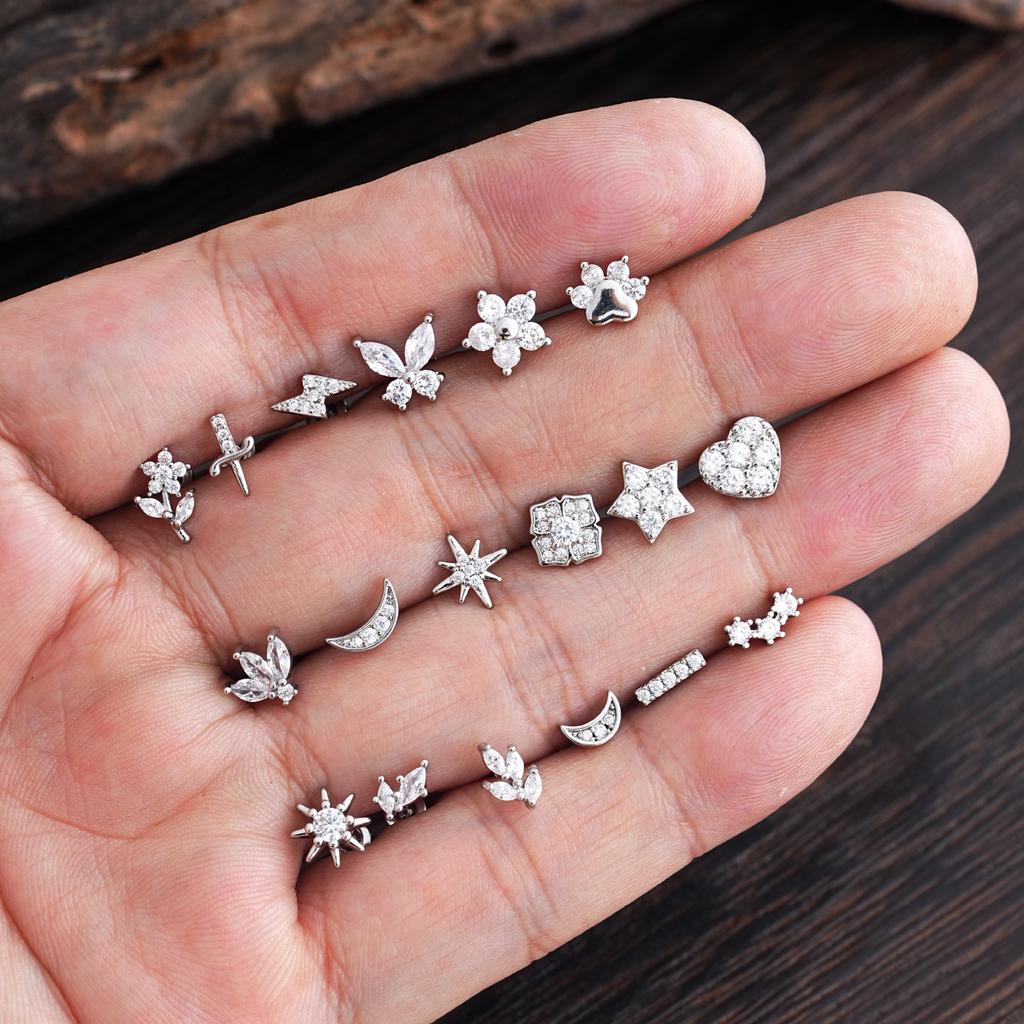 Women's 20G Tragus Earrings with Zircon 316L Stainless Steel Nose Stud Helix Cartilage Conch Labret Piercing Sensitive Ears