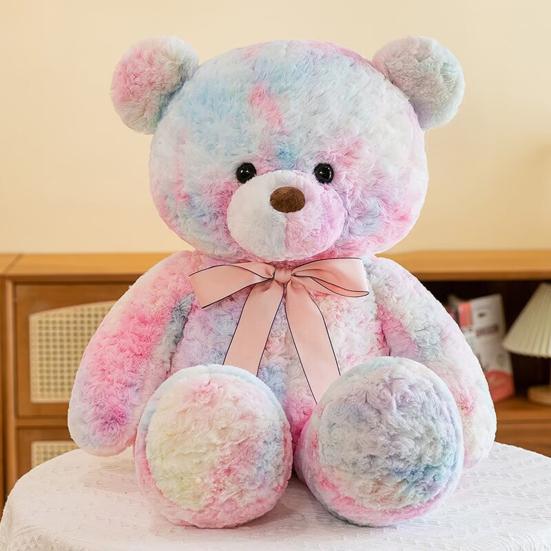 Yousheng Bear Doll Dreamy Gradient Color Giant Size Girl Plush Toy with Bowknot Decor Valentine Day Home Decor