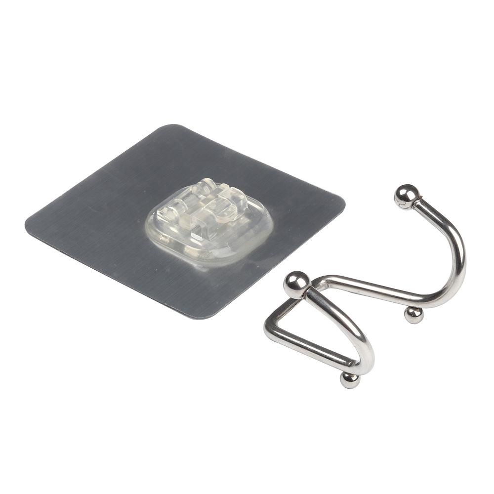 Stainless Steel Punch-Free Double Hook - Adhesive Wall Mount for Kitchen and Bathroom.