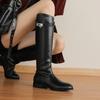 Autumn and Winter Rubber Thick-soled Non-slip Leather Martin Boots Medium Heel Versatile Round Head Square Heel New Cowhide High Boots Women