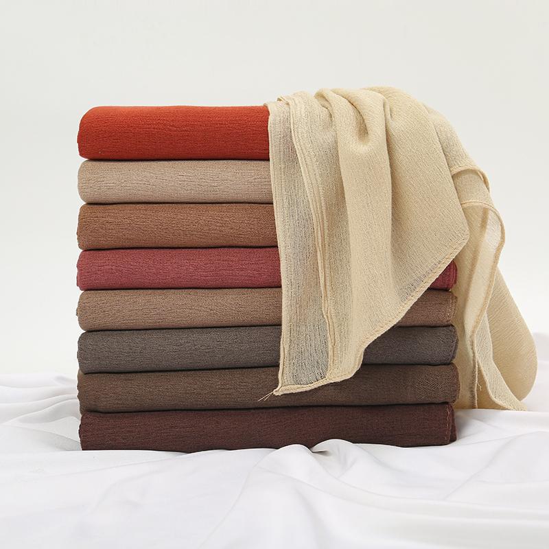 Crinkle Muslim Women Hijab Wrinkle Rayon Headscarf Solid Color Women's Turban Plain Viscose Cotton Musulman Femme Shawl Ramanda