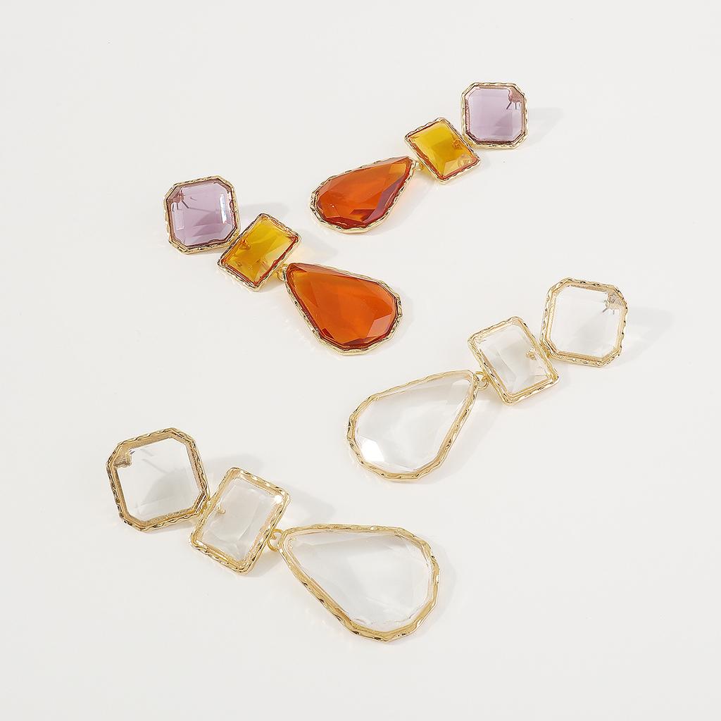 Women Exaggerated Color Contrast Water Drop Long Dangle Earrings Retro Minimalist Geometric Clear Resin Ear Jewelry