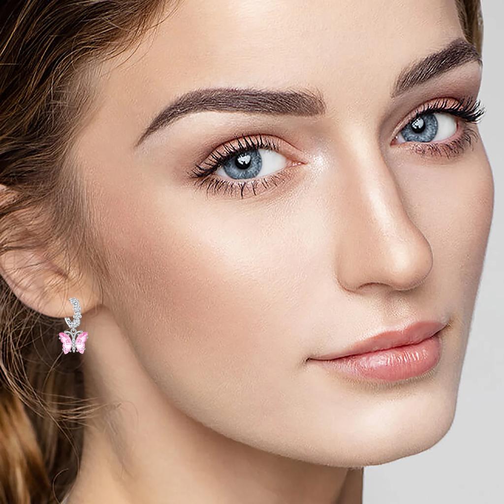 Seria Kwiatowa Kolczyki Sztyfty ze Srebra Próby 925 Motyl Fiołek Stokrotka Koniczyna Szczęście Romantyczna Biżuteria Ślubna Kolczyki z Kamieniem Cyrkonowym