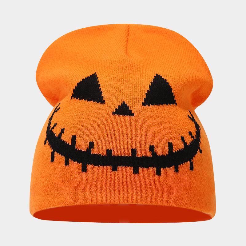 Autumn and Winter New Halloween Pumpkin Skull Jacquard Knitted Hat Festive Personality Funny Warm Wool Hat