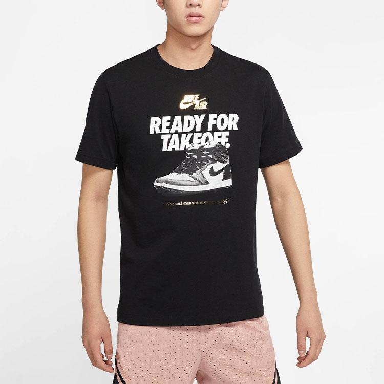 Jordan Alphabet Print Round Neck Casual Short Sleeve T-Shirt Men Tops Black DV9719-010