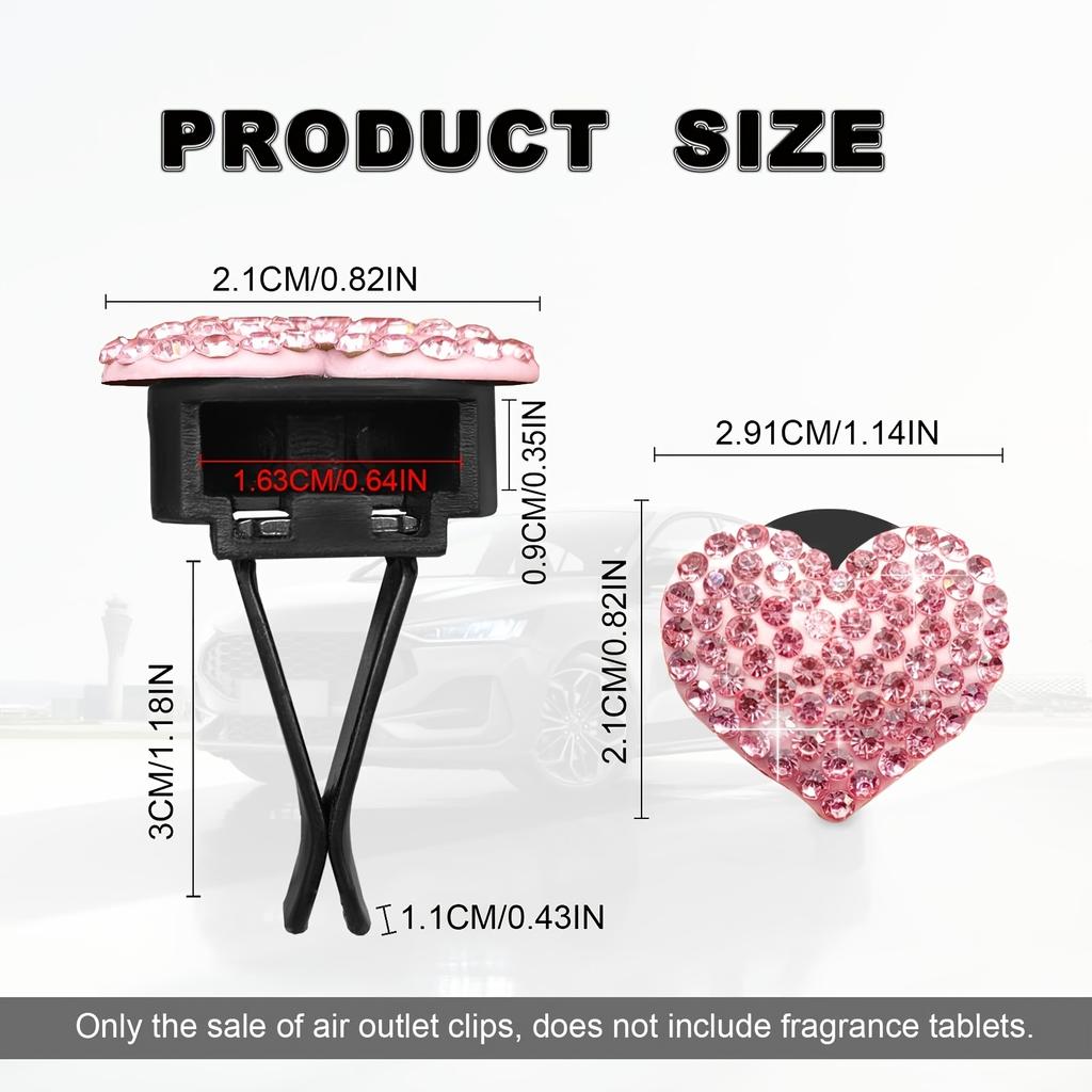 2PCS Car Air Outlet Aromatherapy Clip Diamond Rhinestone Heart Car Air Outlet Perfume Clip Decoration