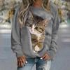 Women's Sweater Pullover T-Shirt Fashion Kitten Print Long Sleeve T Shirt Girls Street Casual Ladies Clothes O-Neck Sweatershirt