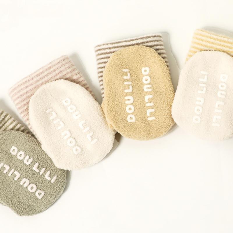 Baby Socks Pure Cotton Warm Stripe Non-Slip Middle Tube Contrast Color Newborn Boys Girls Baby Autumn Winter Floor Socks