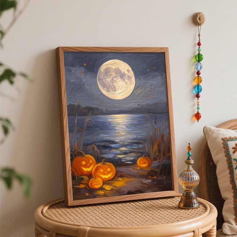 Digital Halloween Oil Painting Painting Art Coloring Painting Handmade Moonlight Lake Diy Home Decoration Painting