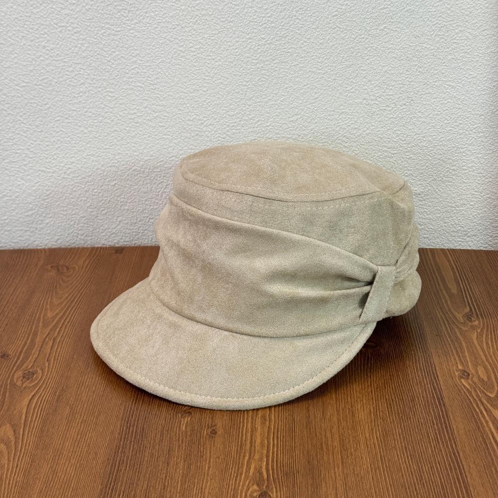 Fashion Hat autumn and winter retro pleated bow stacked newsboy hat suede women's big head circumference shows the face small wide brim thermal hat