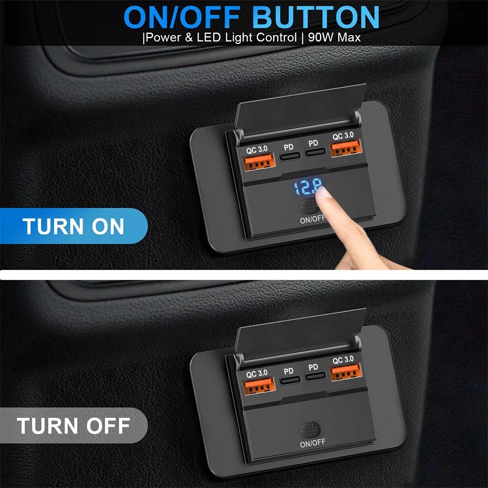 4-Port Fast Charger 12V 24V USB QC3.0 PD Panel Mount Vehicle Display 90W