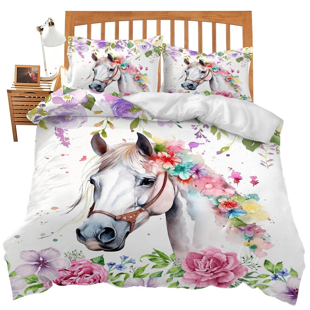 Horse Duvet Cover Sets For Kids Teens Comforter Covers Queen King Size Lightweight Down Room Decor 2 Pillowcases 1 Duvet Cover