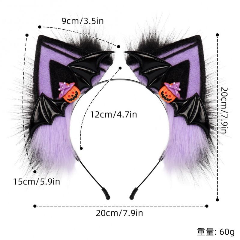 Halloween Cat Ear Headband Plush Faux Fur Pumpkin Headpiece Lolita Cosplay Adult Costume Accessory