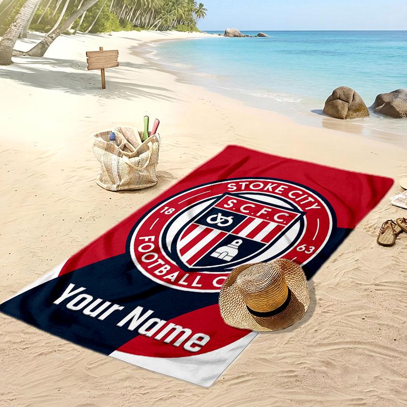 Stoke City FC Personalized Printed Beach Towel Soccer Logo Support Custom Name Text Absorbent Towel For Sport Travel Special Gift