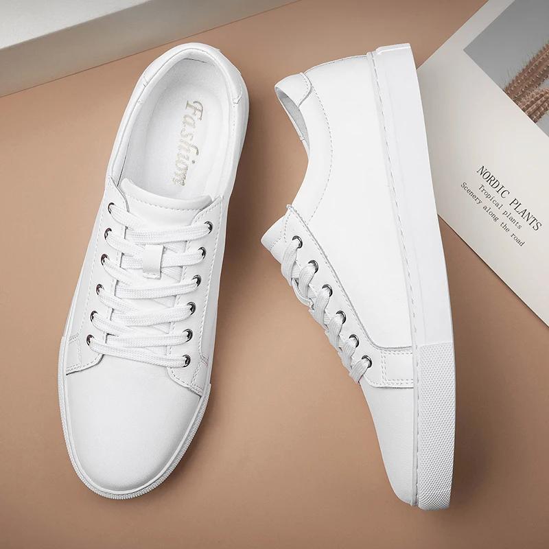Sneaker Herrenschuhe Echtes Leder Herren Freizeitschuhe Flache Herrenschuhe Neue Schwarz-Weiße Sneaker Herren Tenis Masculino Skateboard