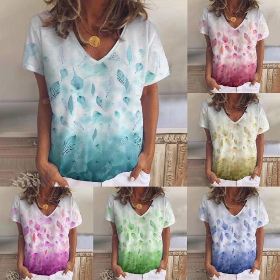 

Женская футболка с коротким рукавом и цветочным принтом, v-образным вырезом, тонкий свободный пуловер, футболка для