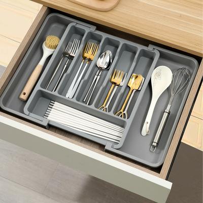 Expandable Drawer Organizer, Knife and Fork Storage Box - Adjustable Plastic Utensil Tray, Suitable for Kitchen Cutlery