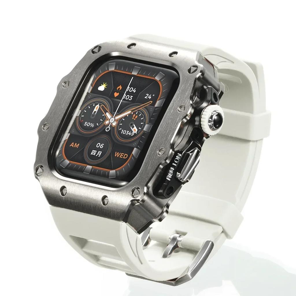 Luxus Metallgehäuse Mod Kit Für Apple Watch S11 10 46MM Edelstahlgehäuse +Silikonband für IWatch Serie 9 8 7 6 5 44mm 45mm