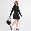 Ledian Detachable Bow Elastic Waist Long Sleeve Shirt Dress